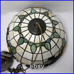 Vintage Dale Tiffany Style 3-D Fruit Leaded Stained Glass Hanging Lamp 16 Inch