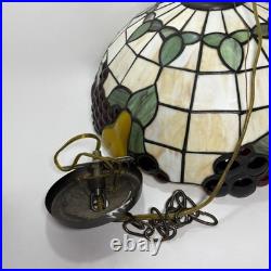 Vintage Dale Tiffany Style 3-D Fruit Leaded Stained Glass Hanging Lamp 16 Inch