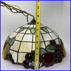 Vintage Dale Tiffany Style 3-D Fruit Leaded Stained Glass Hanging Lamp 16 Inch