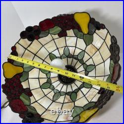 Vintage Dale Tiffany Style 3-D Fruit Leaded Stained Glass Hanging Lamp 16 Inch