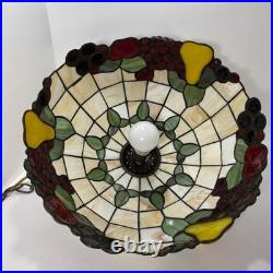 Vintage Dale Tiffany Style 3-D Fruit Leaded Stained Glass Hanging Lamp 16 Inch