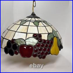 Vintage Dale Tiffany Style 3-D Fruit Leaded Stained Glass Hanging Lamp 16 Inch