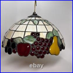 Vintage Dale Tiffany Style 3-D Fruit Leaded Stained Glass Hanging Lamp 16 Inch