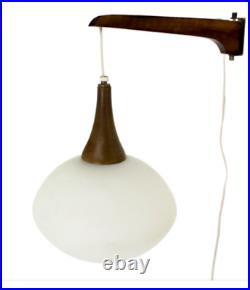 Vintage Danish Mid-Century Modern Walnut Frosted Glass Wall Hanging Light