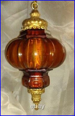 Vintage Deep Golden Amber Glass Pendant Hanging Light Fixture Large 23 Long