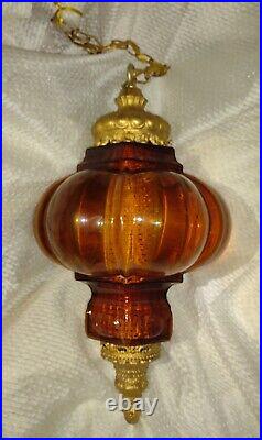 Vintage Deep Golden Amber Glass Pendant Hanging Light Fixture Large 23 Long