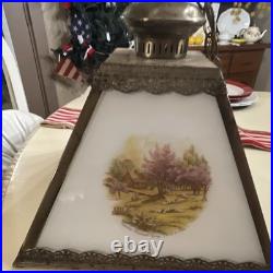 Vintage Del-Val Currier & Ives Four Seasons Hanging Pendant Lamp Milk Glass