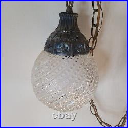 Vintage Double Clear Glass Ribbed Globe Swag Light Lamp Hollywood Regency MCM