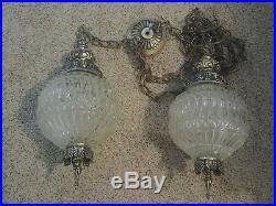 Vintage Double Hanging Cut Glass Swag Lamp MCM Hollywood Regency Fredrick Ramond