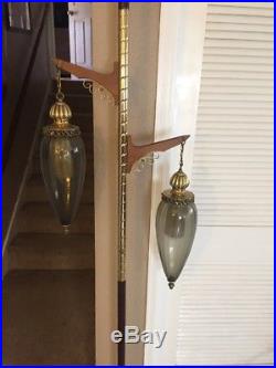 Vintage Double Hanging Swag Lamp Unusual Spring Loaded Stand RARE
