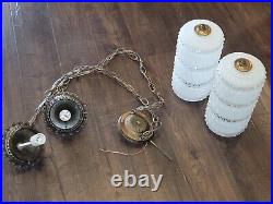 Vintage Double Pendant Swag Lamp Light Fixture Hollywood Regency Ceiling MCM