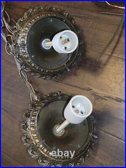 Vintage Double Pendant Swag Lamp Light Fixture Hollywood Regency Ceiling MCM