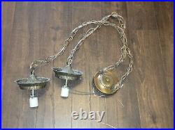 Vintage Double Pendant Swag Lamp Light Fixture Hollywood Regency Ceiling MCM