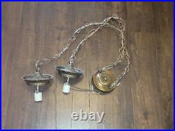 Vintage Double Pendant Swag Lamp Light Fixture Hollywood Regency Ceiling MCM