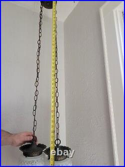 Vintage Double Pendant Swag Lamp Light Fixture Hollywood Regency Ceiling MCM