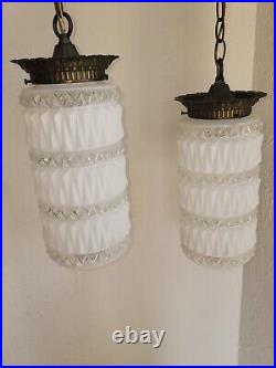 Vintage Double Pendant Swag Lamp Light Fixture Hollywood Regency Ceiling MCM