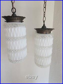 Vintage Double Pendant Swag Lamp Light Fixture Hollywood Regency Ceiling MCM