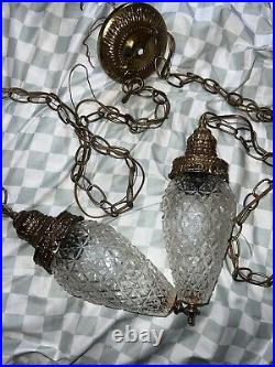 Vintage Double Pineapple Swag Lamps Hanging Pendant Style Lights Gold Mcm
