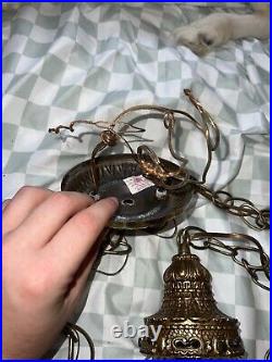 Vintage Double Pineapple Swag Lamps Hanging Pendant Style Lights Gold Mcm