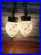 Vintage Double White Globe Chain Pendant Swag Hanging Lamps Light Fixture MCM