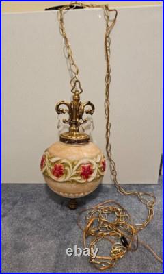 Vintage EF & EF Industries 1970 Swag Hanging Lamp Milk Glass Flower Rare