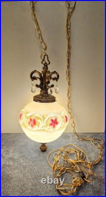 Vintage EF & EF Industries 1970 Swag Hanging Lamp Milk Glass Flower Rare