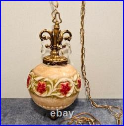 Vintage EF & EF Industries 1970 Swag Hanging Lamp Milk Glass Flower Rare