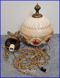 Vintage EF & EF Industries 1970 Swag Hanging Lamp Milk Glass Flower Rare