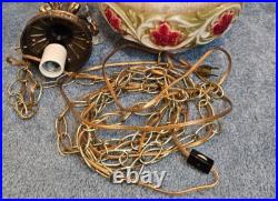 Vintage EF & EF Industries 1970 Swag Hanging Lamp Milk Glass Flower Rare