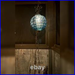 Vintage EF & EF Industries No. 335X Blue Carnival Glass Swag Lamp MCM