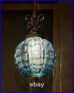 Vintage EF & EF Industries No. 335X Blue Carnival Glass Swag Lamp MCM