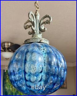 Vintage EF & EF Industries No. 335X Blue Carnival Glass Swag Lamp MCM