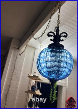 Vintage EF & EF Industries No. 335X Blue Carnival Glass Swag Lamp MCM
