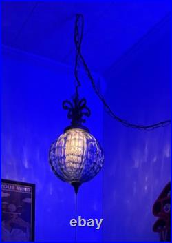 Vintage EF & EF Industries No. 335X Blue Carnival Glass Swag Lamp MCM