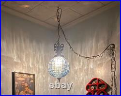 Vintage EF & EF Industries No. 335X Blue Carnival Glass Swag Lamp MCM