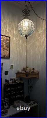 Vintage EF Industries No. 335X Blue Carnival Glass Swag Lamp Mid Century MCM