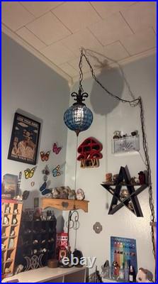 Vintage EF Industries No. 335X Blue Carnival Glass Swag Lamp Mid Century MCM
