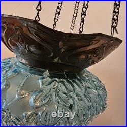 Vintage Early 20th Century Moonlight Sampler Blue Glass Hanging Chain Swag Lamp