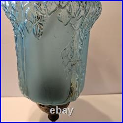 Vintage Early 20th Century Moonlight Sampler Blue Glass Hanging Chain Swag Lamp