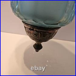 Vintage Early 20th Century Moonlight Sampler Blue Glass Hanging Chain Swag Lamp