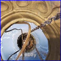 Vintage Early 20th Century Moonlight Sampler Blue Glass Hanging Chain Swag Lamp