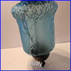Vintage Early 20th Century Moonlight Sampler Blue Glass Hanging Chain Swag Lamp