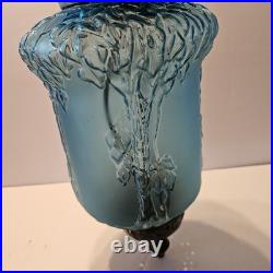 Vintage Early 20th Century Moonlight Sampler Blue Glass Hanging Chain Swag Lamp