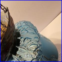 Vintage Early 20th Century Moonlight Sampler Blue Glass Hanging Chain Swag Lamp