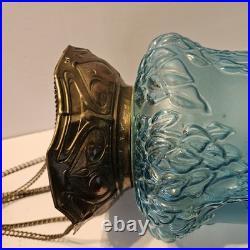 Vintage Early 20th Century Moonlight Sampler Blue Glass Hanging Chain Swag Lamp