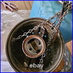 Vintage Early 20th Century Moonlight Sampler Blue Glass Hanging Chain Swag Lamp