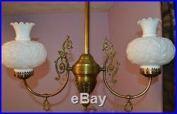 Vintage Electrified Victorian Brass Gas Lamp Hanging Chandelier