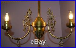 Vintage Electrified Victorian Brass Gas Lamp Hanging Chandelier