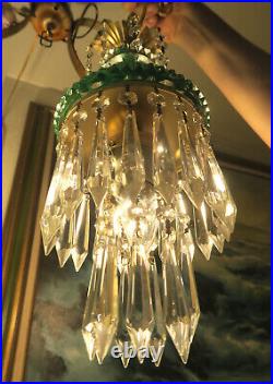 Vintage Emerald Green Lady cupcake glass Brass SWAG lamp chandelier crystal
