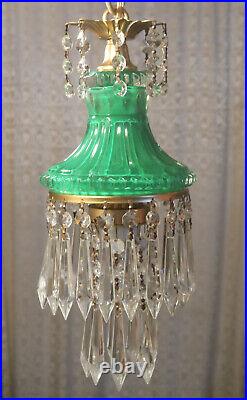 Vintage Emerald Green Lady cupcake glass Brass SWAG lamp chandelier crystal